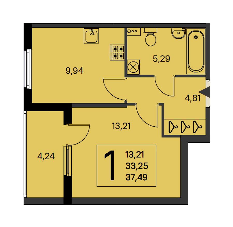 1-комнатная квартира 33.25 м², 1/4 эт., ЖК «Любоград в Стрельне»